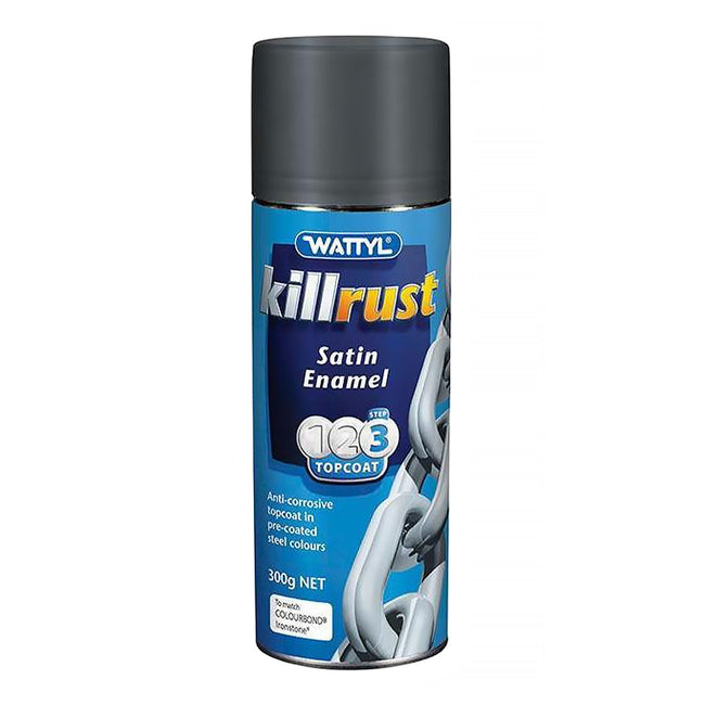 WATTYL Killrust Satin Enamel Colorbond Steel Colour 300g Aerosol Ironstone