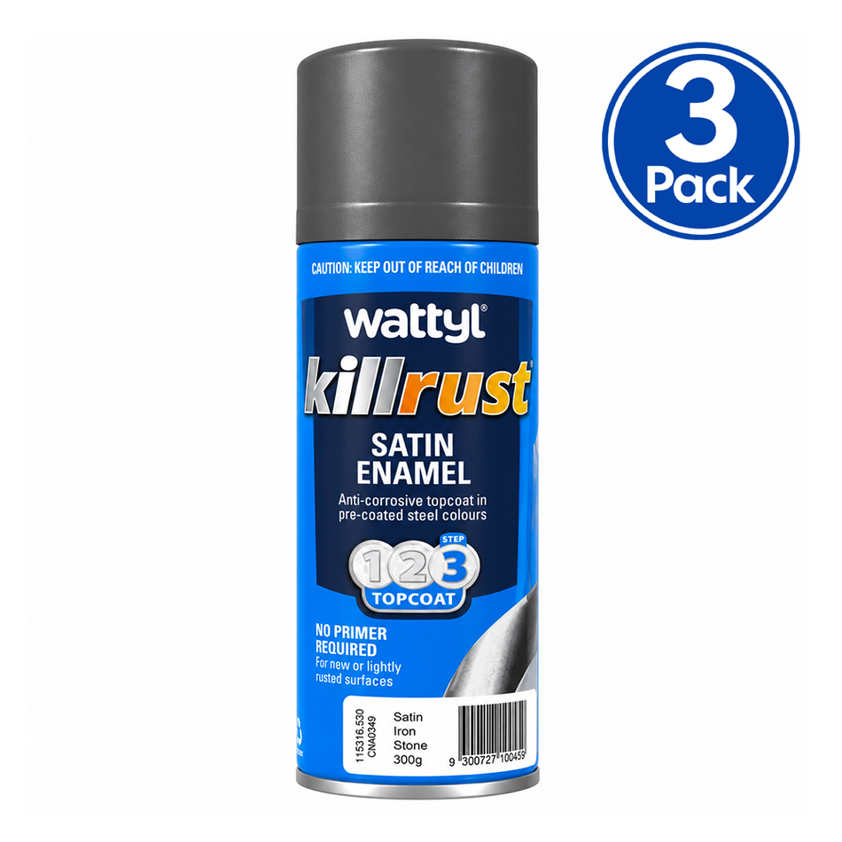 WATTYL Killrust Satin Enamel Ironstone 300g Colorbond Spray Paint 3 Pack