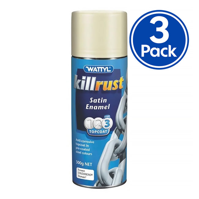 WATTYL Killrust Satin Enamel Spray Paint 300g Aerosol Domain x 3 Pack