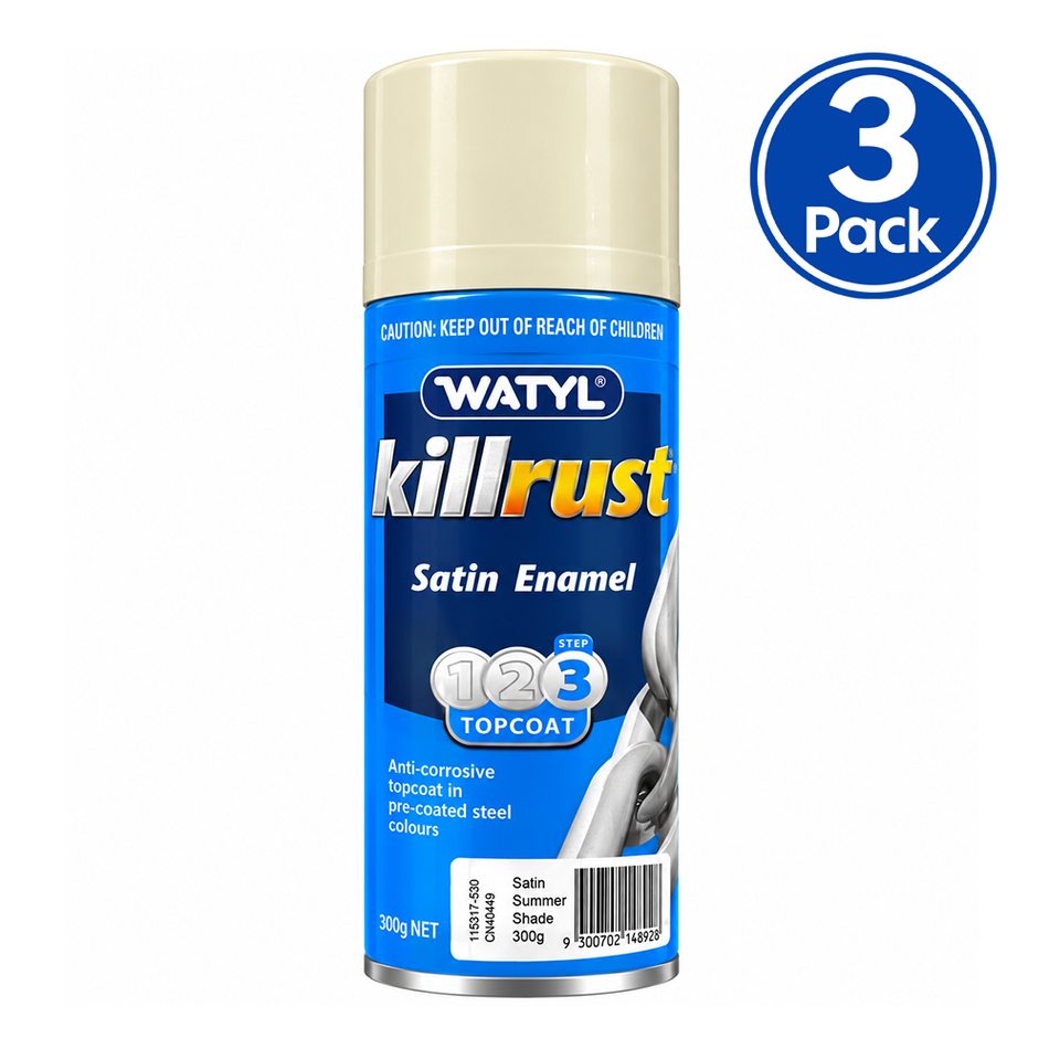 WATTYL Killrust Satin Enamel Colorbond Summershade 300g Spray Paint 3 Pack