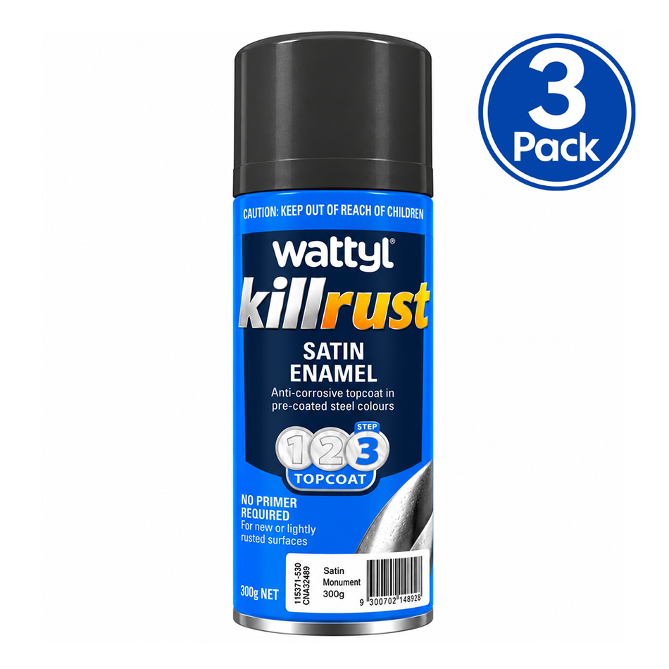 WATTYL Killrust Satin Enamel Colorbond Monument 300g Spray Paint 3 Pack