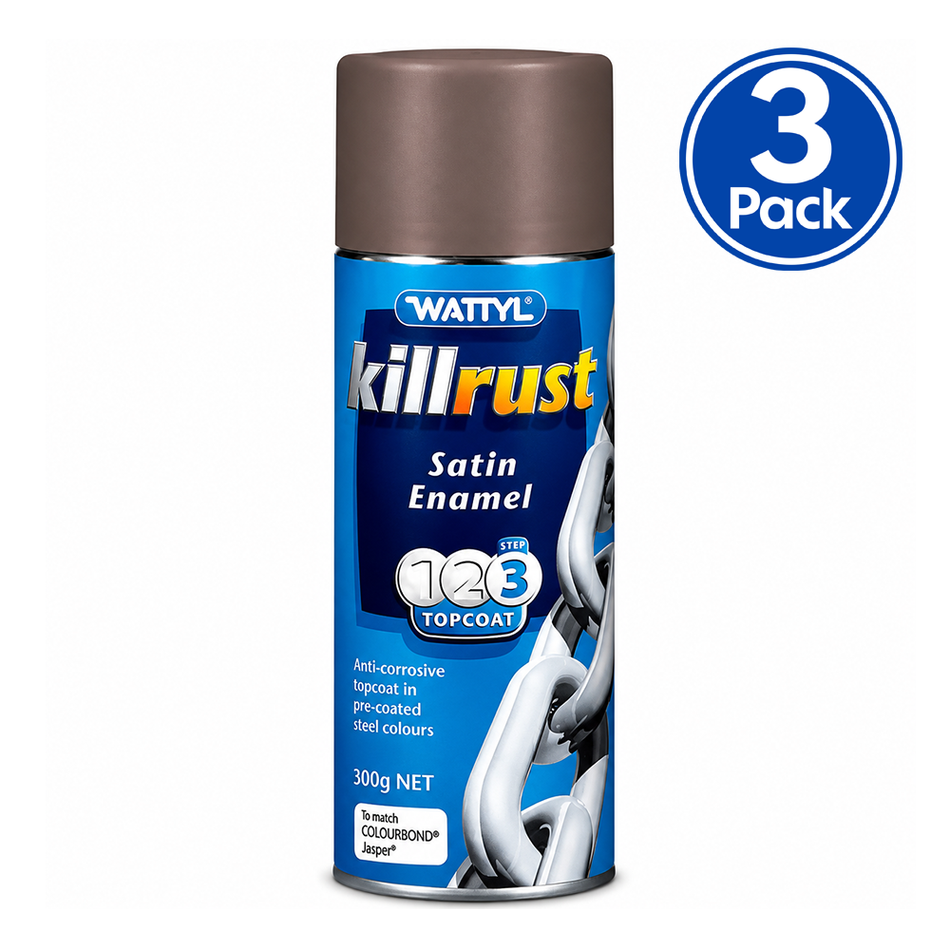 WATTYL Killrust Satin Enamel Spray Paint 300g Aerosol Jasper x 3
