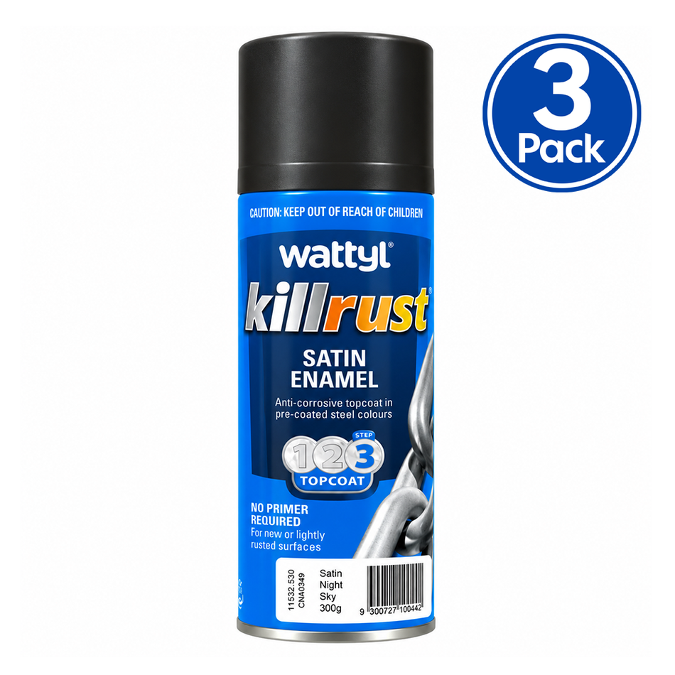 WATTYL Killrust Satin Enamel Colorbond Night Sky 300g Spray Paint 3 Pack