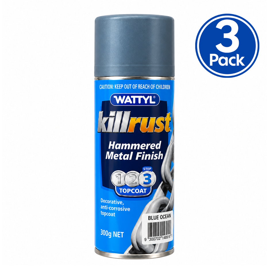 WATTYL Killrust Hammered Metal Finish Blue Ocean 300g Spray Paint 3 Pack