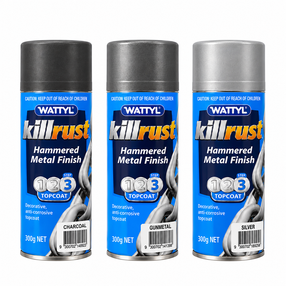 WATTYL Killrust Hammered Metal Finish Spray Paint 300g 3 Colour Pack