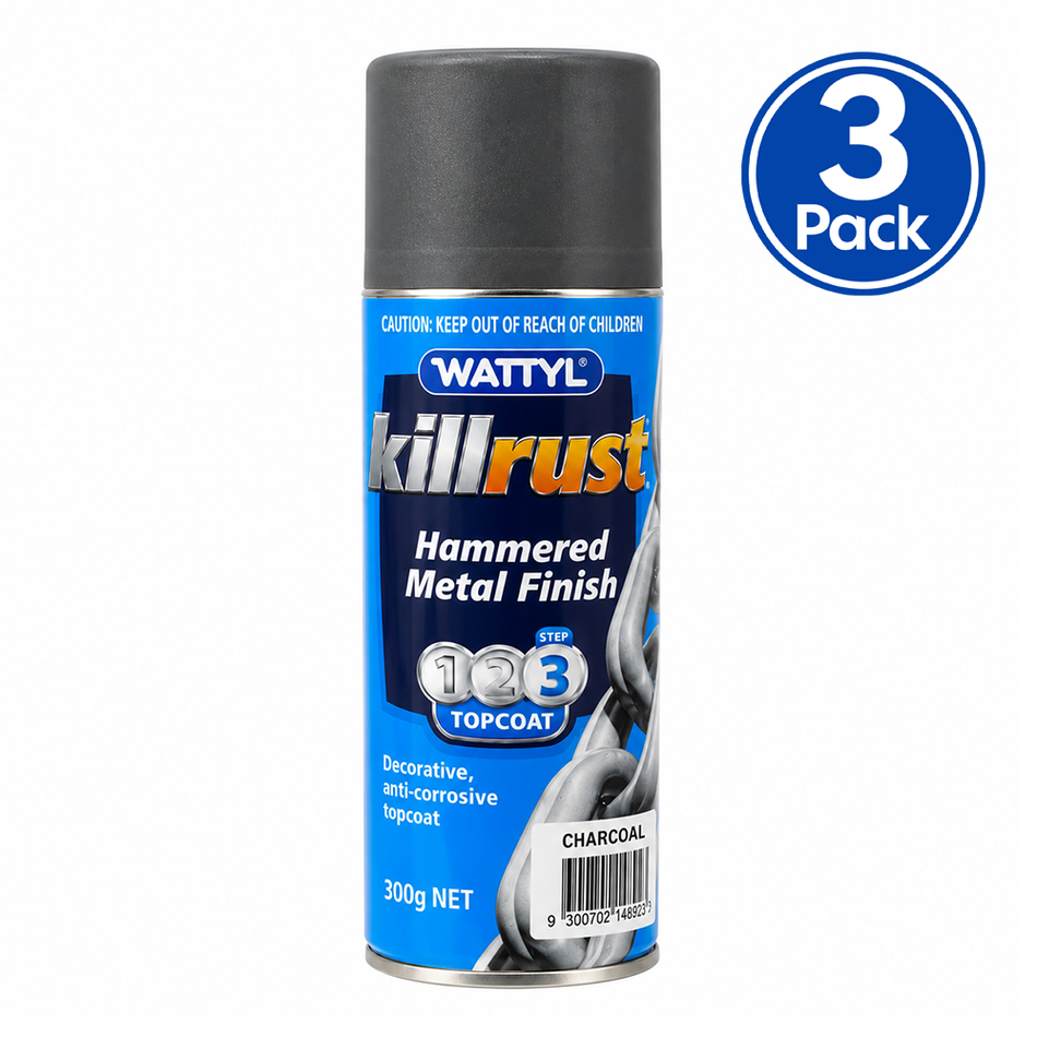 WATTYL Killrust Hammered Metal Finish Charcoal 300g Spray Paint 3 Pack