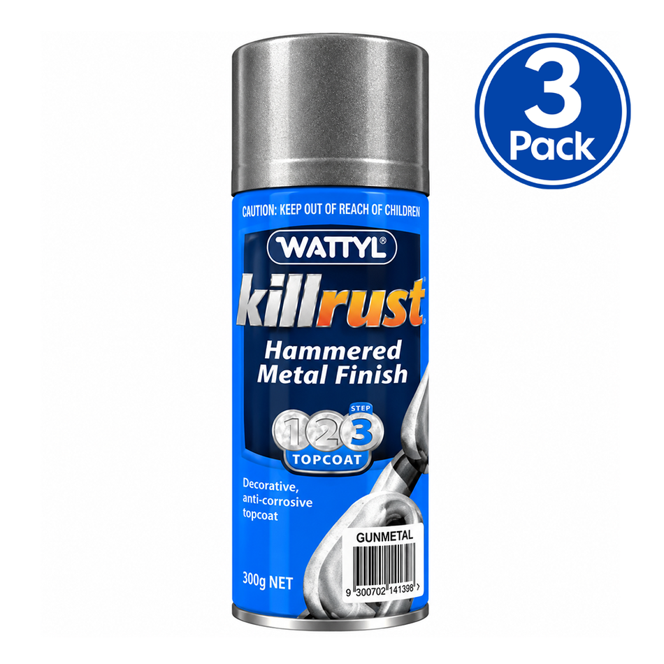 WATTYL Killrust Hammered Metal Finish Gun Metal Grey 300g Spray Paint 3 Pack
