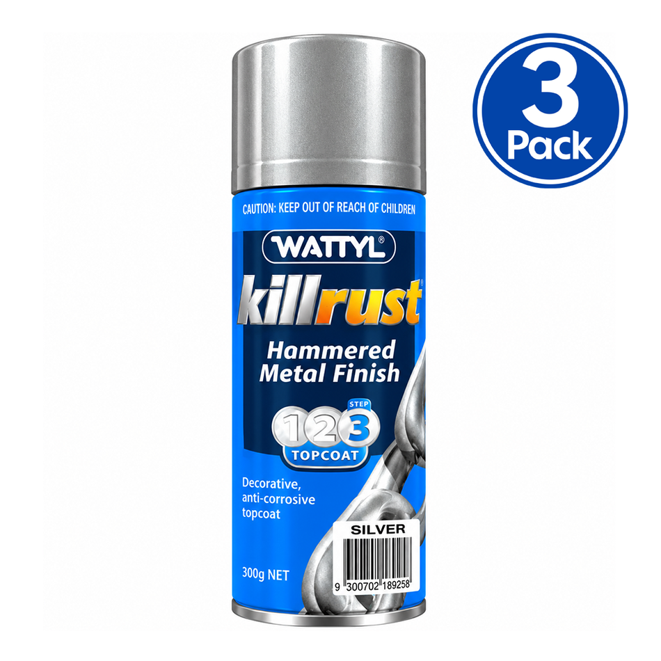 WATTYL Killrust Hammered Metal Finish Silver 300g Spray Paint 3 Pack