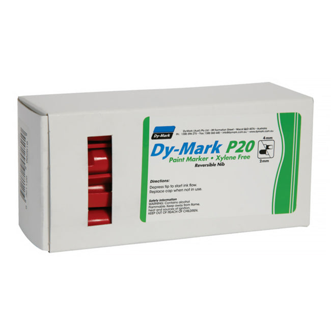 DY-MARK Paint Marker P20 Red Reversible Bullet Chisel Nib 3mm & 5mm x 12 Box