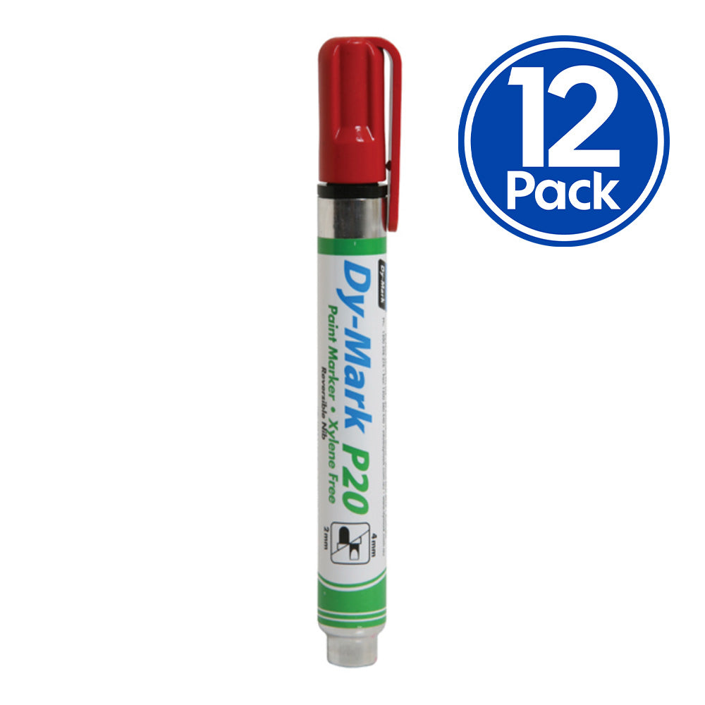 DY-MARK Paint Marker P20 Red Reversible Bullet Chisel Nib 3mm & 5mm x 12 Box