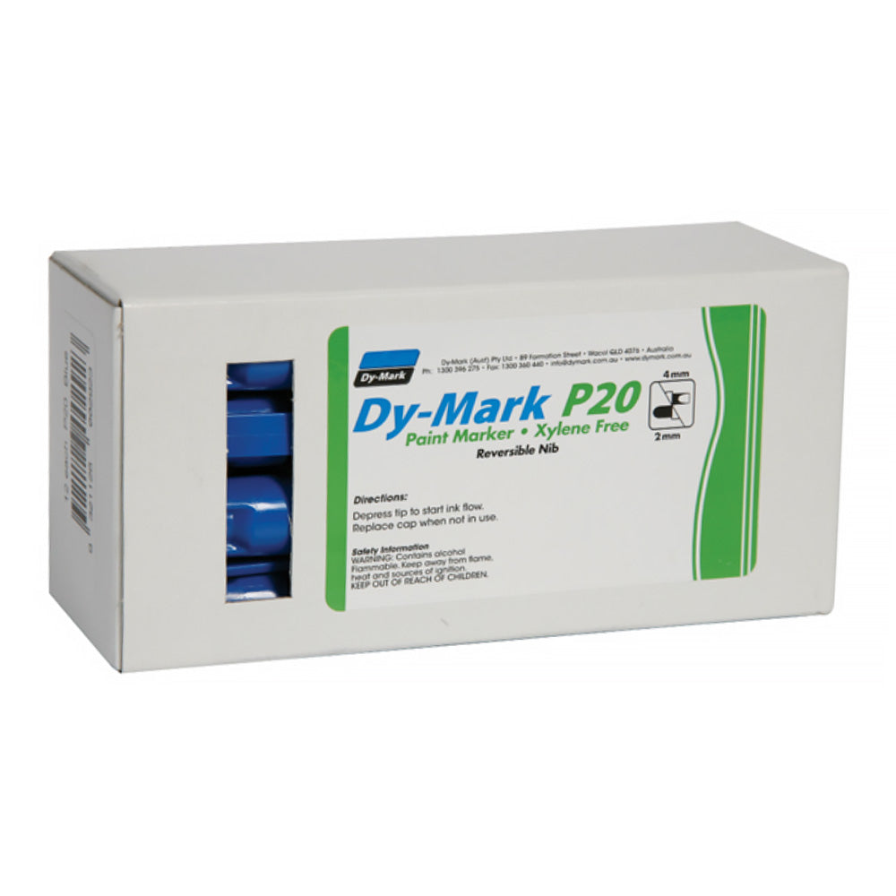 DY-MARK Paint Marker P20 Blue Reversible Bullet Chisel Nib 3mm & 5mm x 12 Box