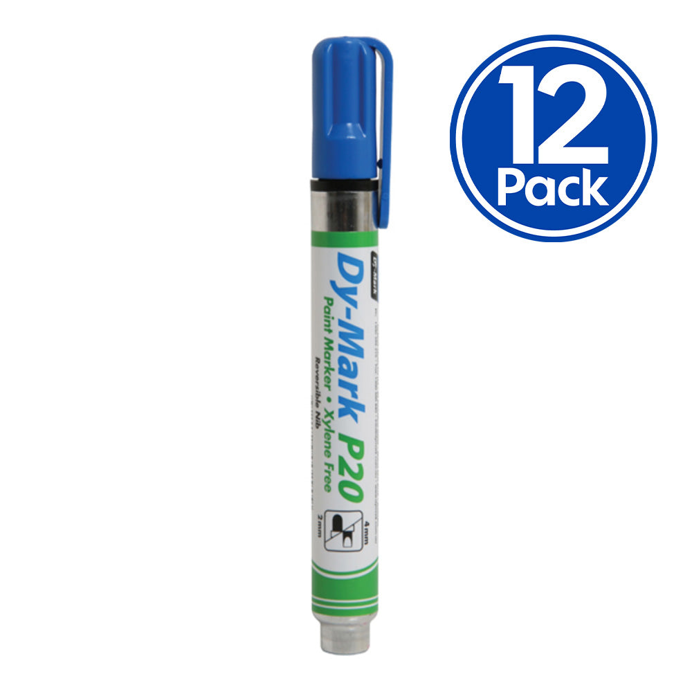 DY-MARK Paint Marker P20 Blue Reversible Bullet Chisel Nib 3mm & 5mm x 12 Box