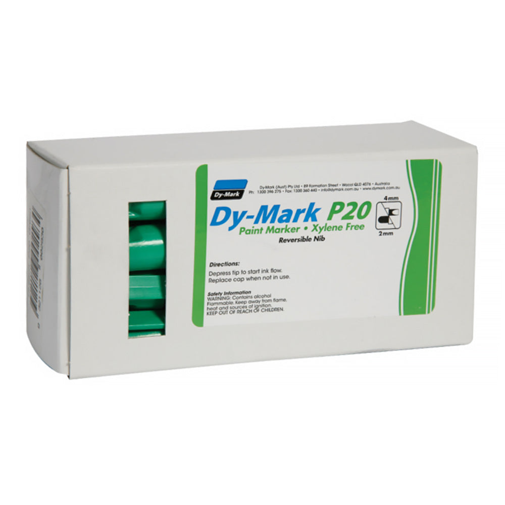 DY-MARK Paint Marker P20 Green Reversible Bullet Chisel Nib 3mm & 5mm x 12 Box
