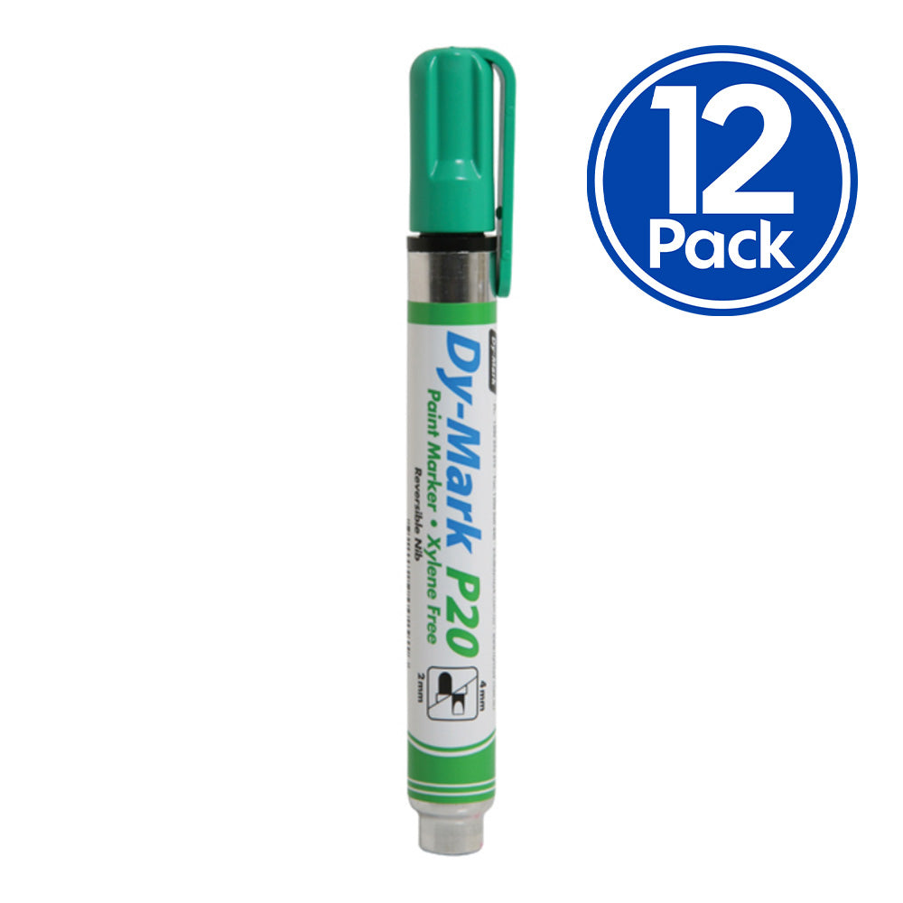 DY-MARK Paint Marker P20 Green Reversible Bullet Chisel Nib 3mm & 5mm x 12 Box