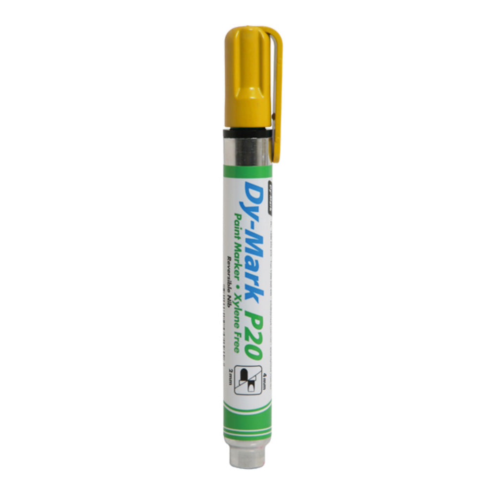 DY-MARK Paint Marker P20 Yellow Reversible Bullet Chisel Nib 3mm & 5mm x 12 Box