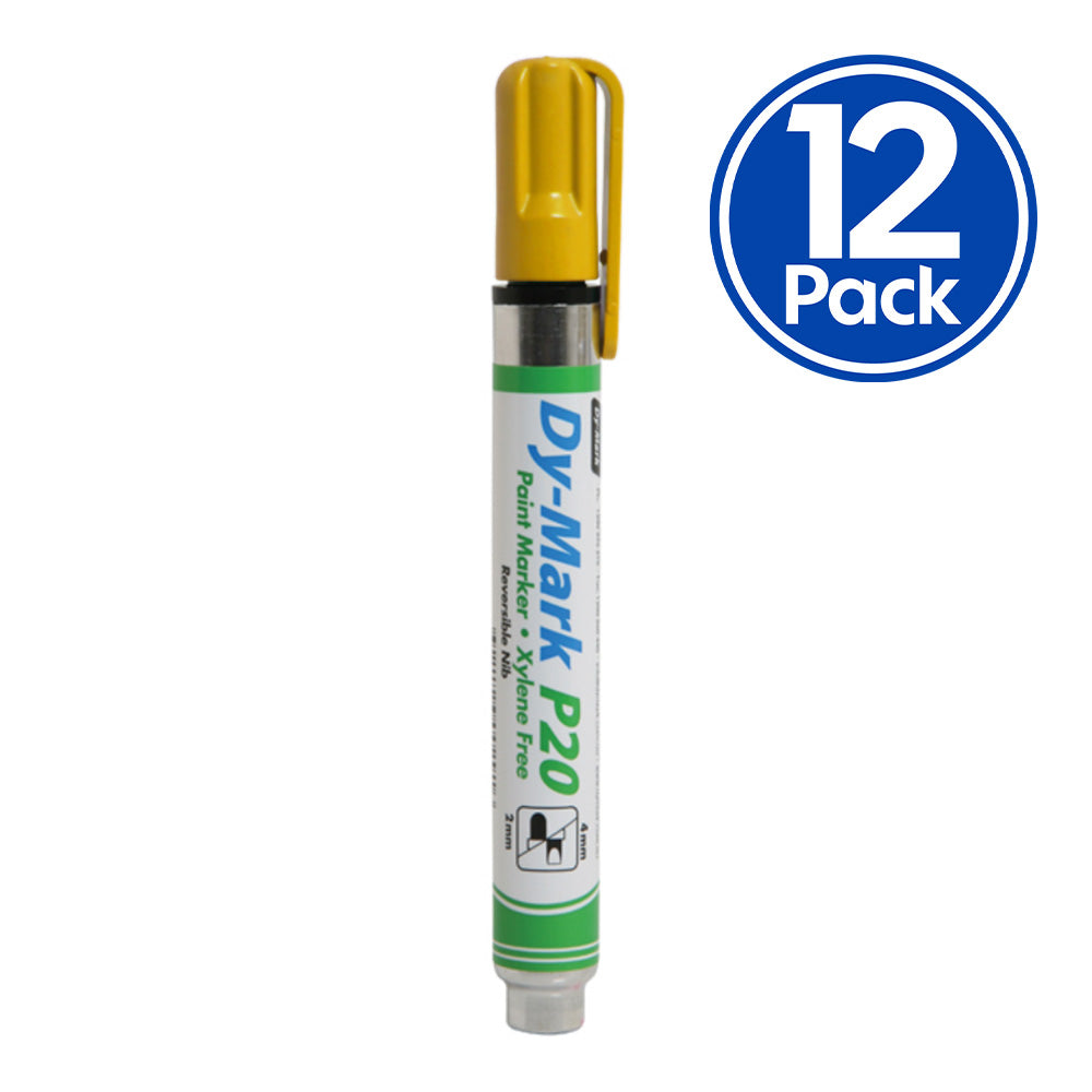 DY-MARK Paint Marker P20 Yellow Reversible Bullet Chisel Nib 3mm & 5mm x 12 Box