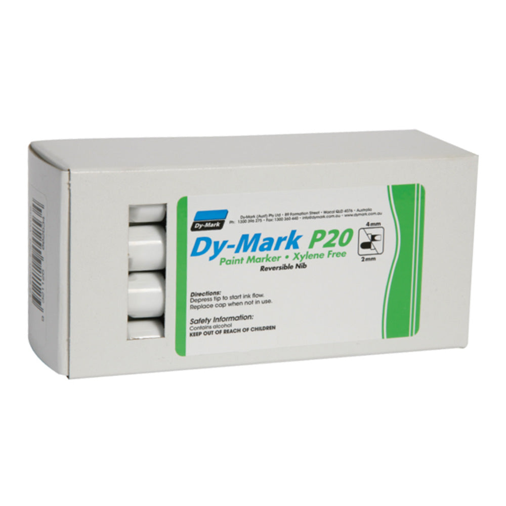 DY-MARK Paint Marker P20 White Reversible Bullet Chisel Nib 3mm & 5mm x 12 Box