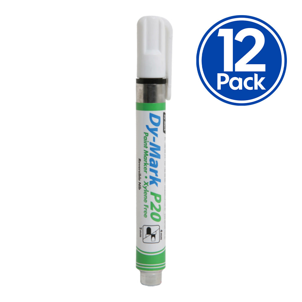 DY-MARK Paint Marker P20 White Reversible Bullet Chisel Nib 3mm & 5mm x 12 Box