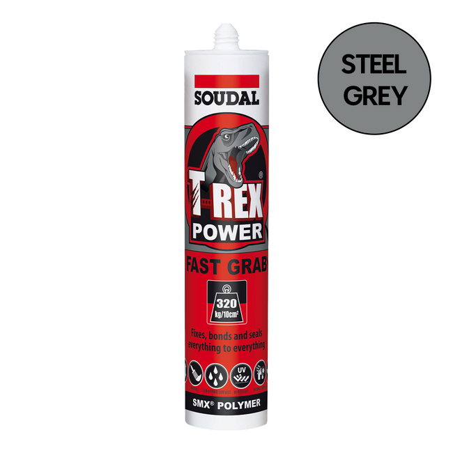 SOUDAL T-Rex Power Fast Grab High Strength Adhesive Steel Grey 290ml Cartridge