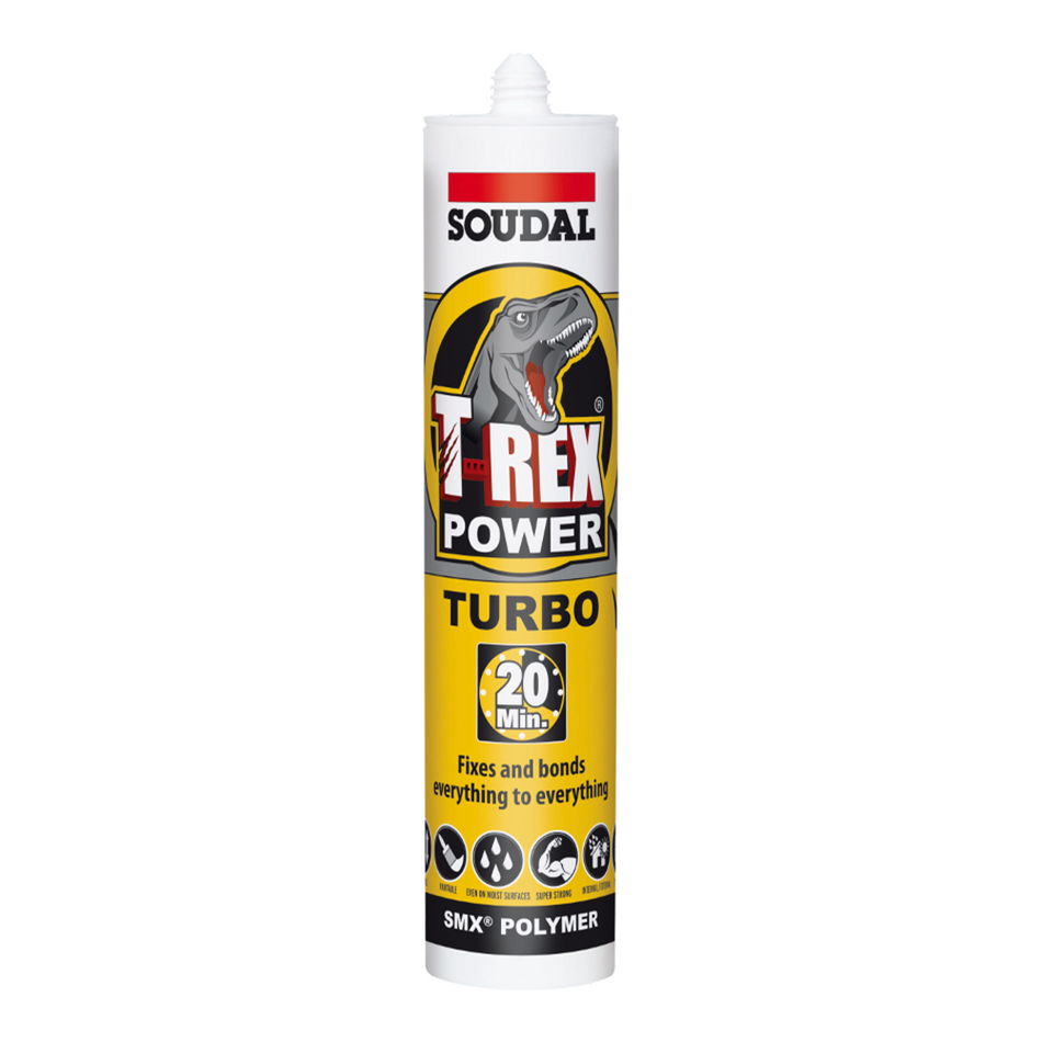 SOUDAL T-Rex Turbo Rapid Cure Adhesive Sealant White 290ml Cartridge