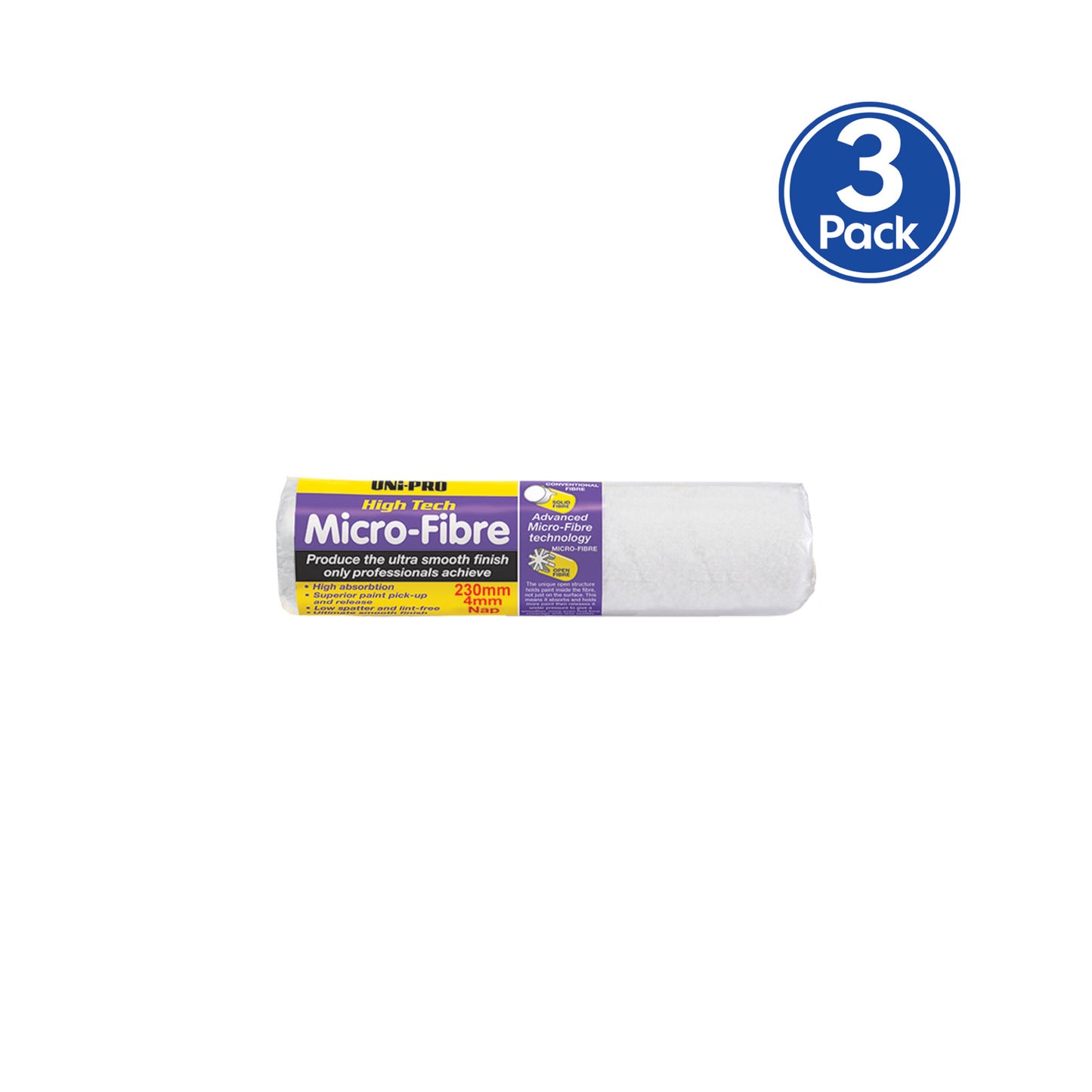 UNi-PRO 230mm Microfibre Roller Cover 4mm Nap Smooth Finish x3