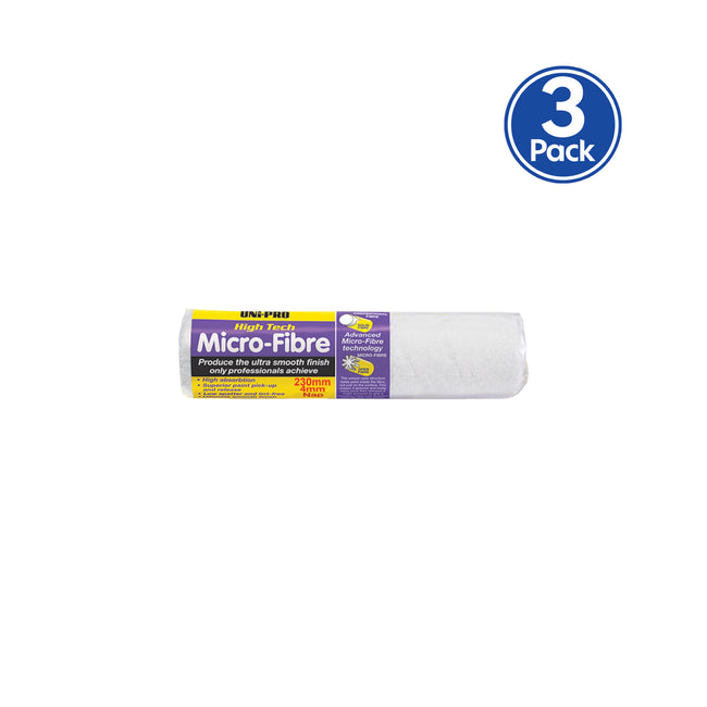 UNi-PRO 230mm Microfibre Roller Cover 4mm Nap Smooth Finish x3