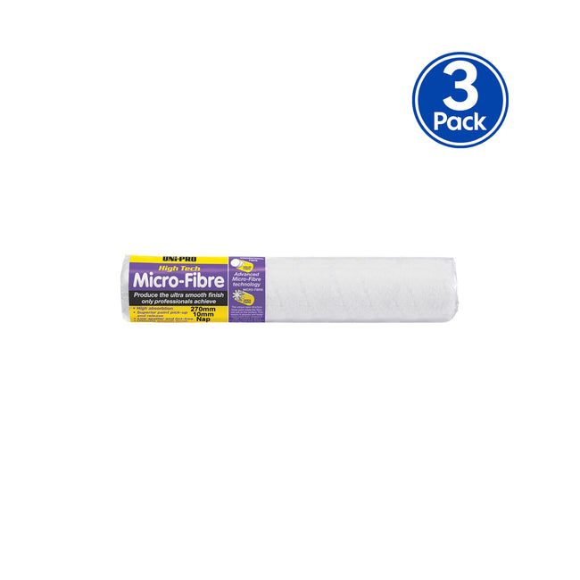 UNi-PRO High Tech Micro-Fibre 270mm Roller Cover 10mm Nap Smooth Finish x3