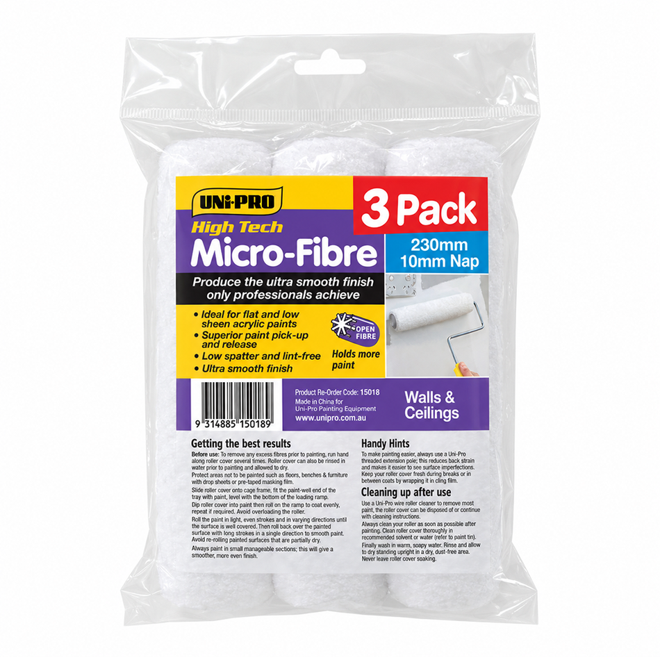 UNi-PRO Microfibre Paint Roller Covers 270mm 10mm Nap 3 Pack