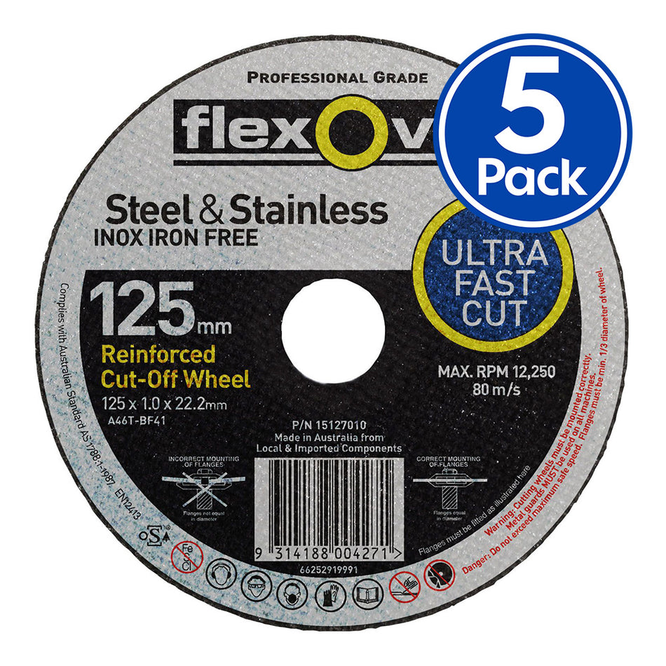 FLEXOVIT Cut Off Wheel 125mm x 1 x 22 Thin Metal Cutting Professional Grinder 5"