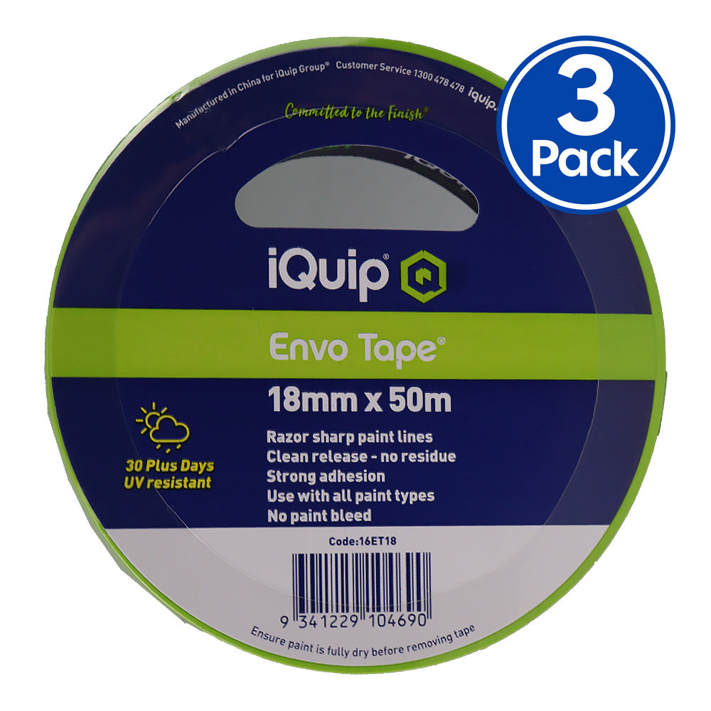IQUIP Envo Tape 18mm x 50m High Performance Masking Tape Painting x3