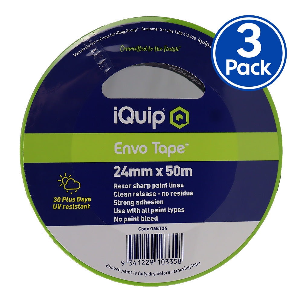 IQUIP Envo Tape 24mm x 50m High Performance Masking Tape Painting x3