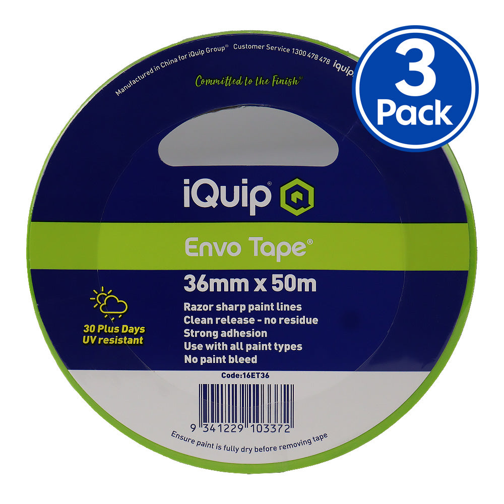 IQUIP Envo Tape 36mm x 50m High Performance Masking Tape Painting x3