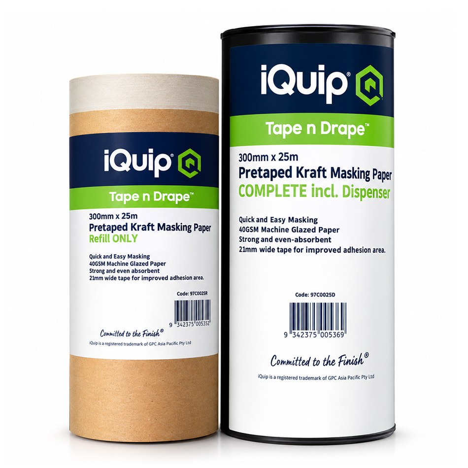 IQUIP Envo Pre-Taped Kraft Masking Paper with Dispenser 300mm x 25m