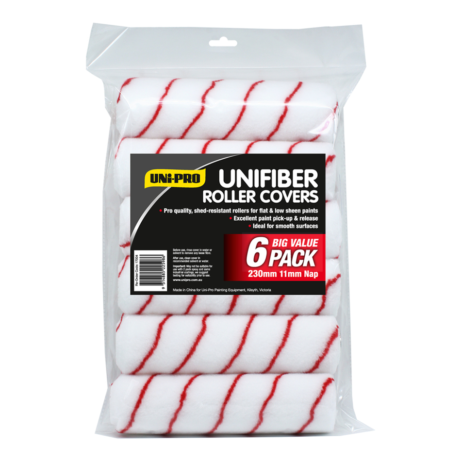 UNi-PRO Unifiber Paint Roller Covers 230mm 11mm Nap 6 Pack
