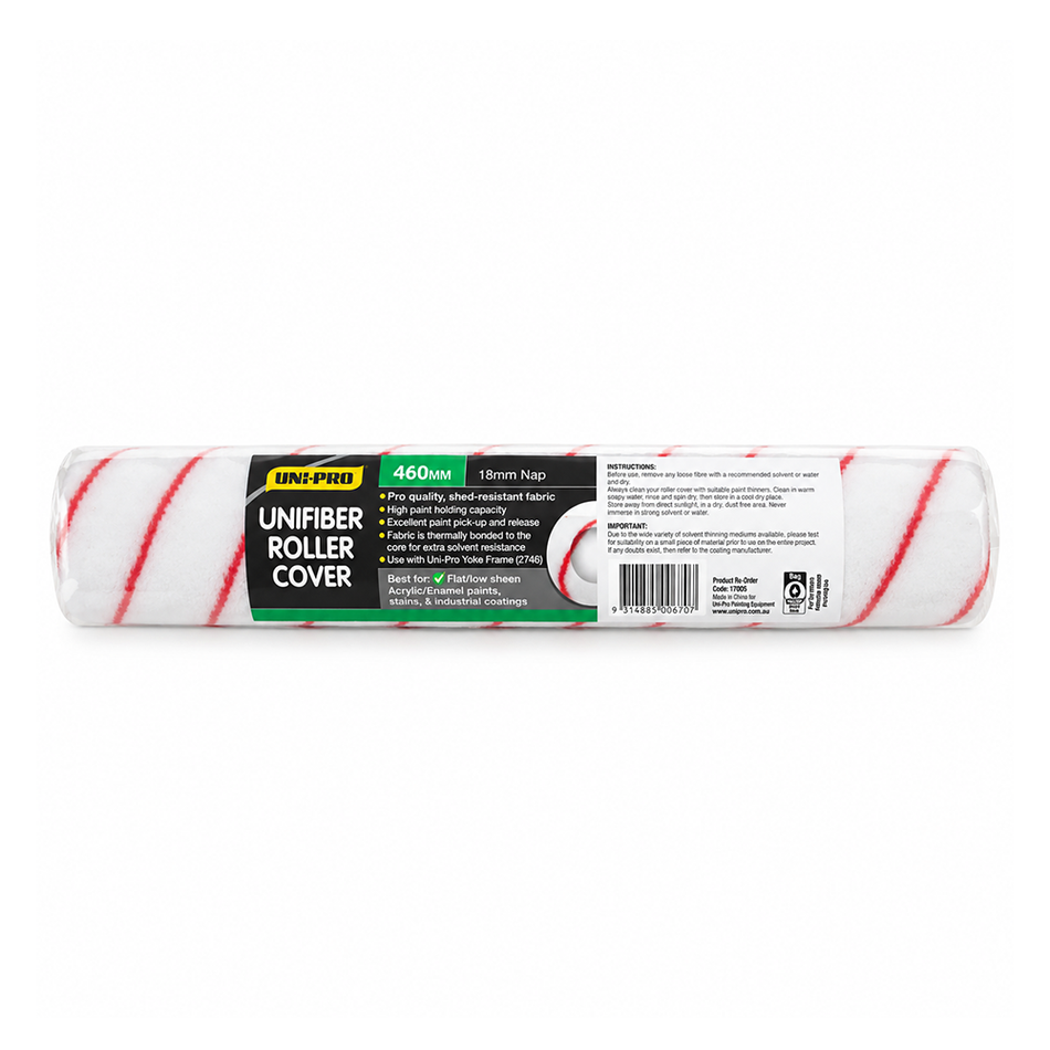 UNi-PRO UniFibre 460mm 18mm Nap Paint Roller Cover for Rough Surfaces 5 Pack