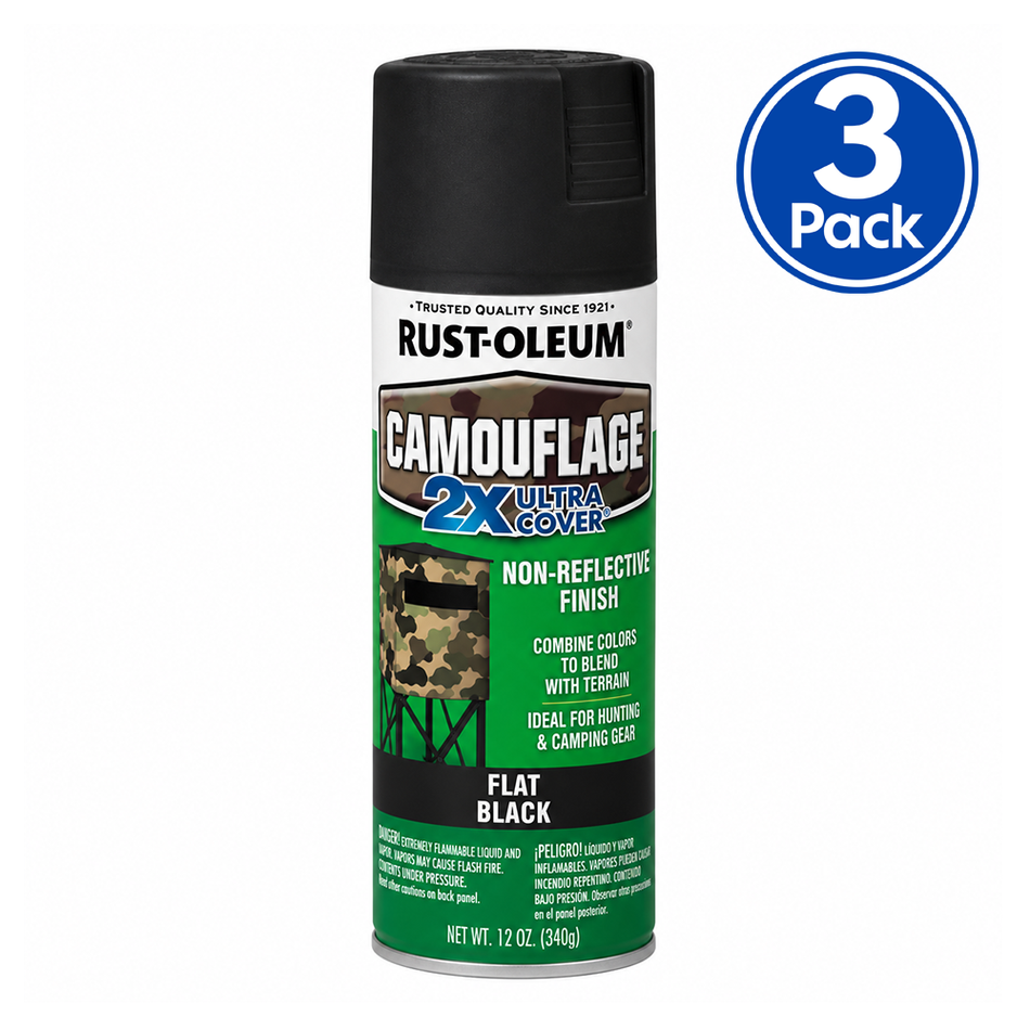 RUST-OLEUM Camouflage Spray Paint Flat Black 340g 3 Pack