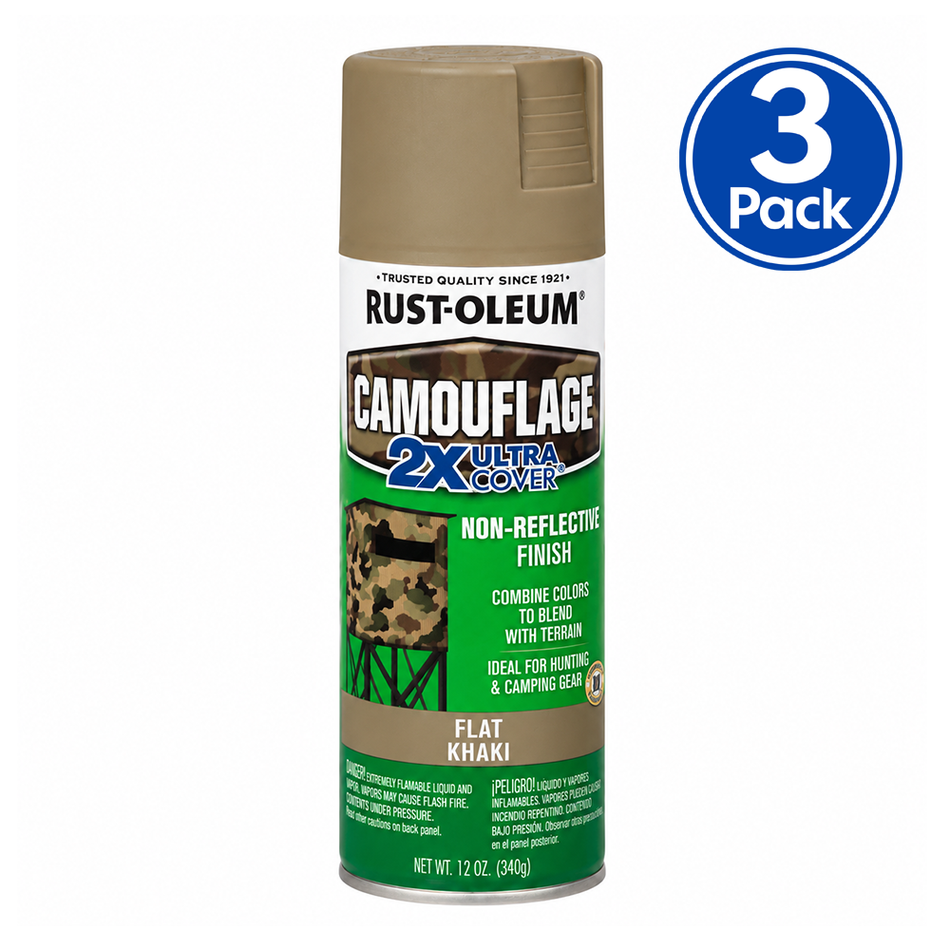 RUST-OLEUM Camouflage Spray Paint Flat Khaki 340g 3 Pack