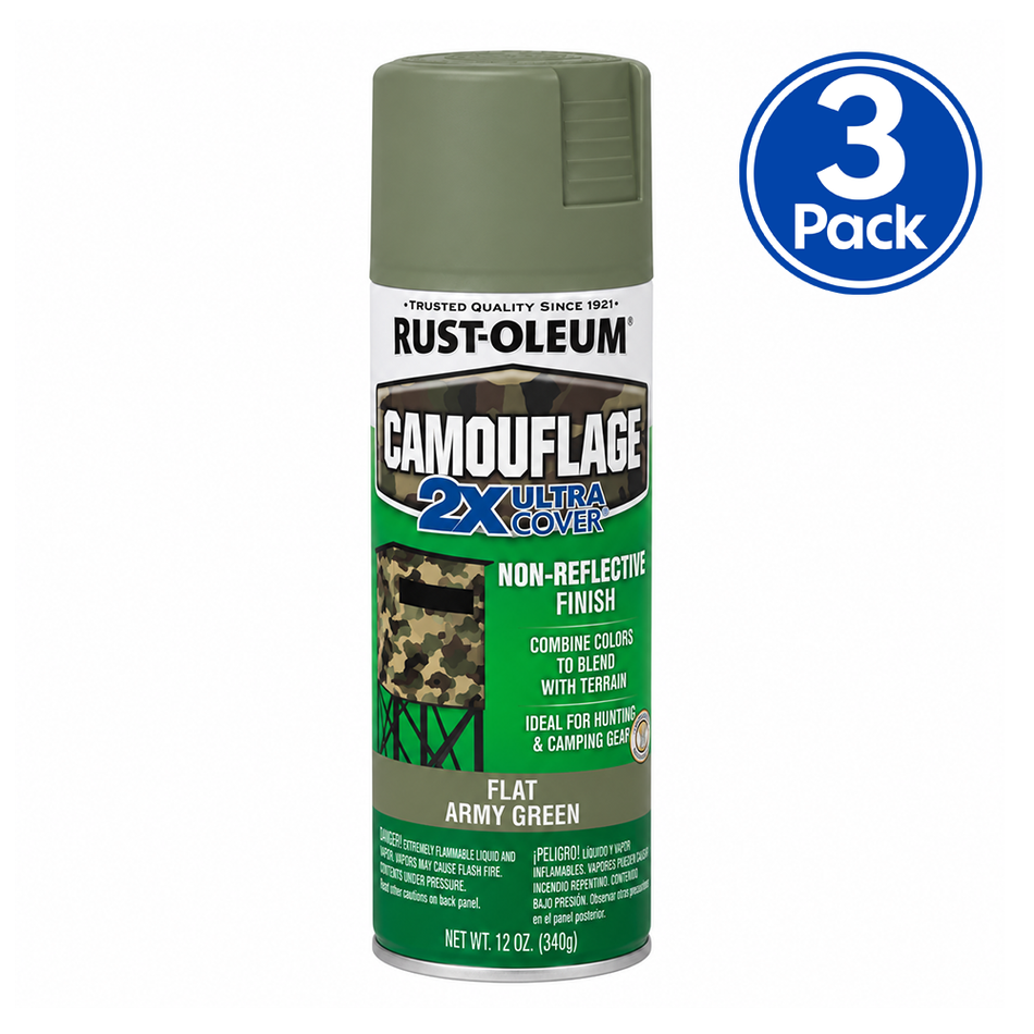 RUST-OLEUM Camouflage Spray Paint Flat Army Green 340g 3 Pack