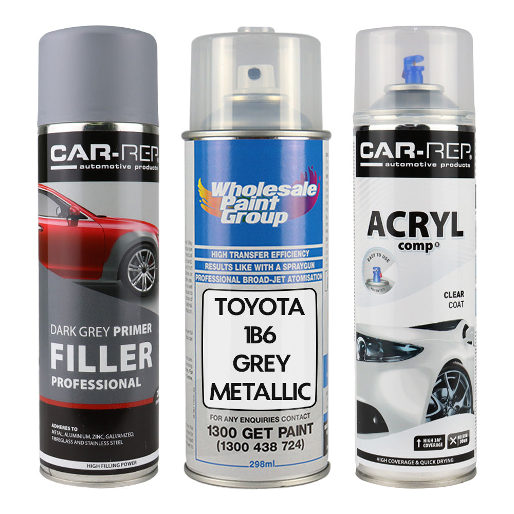 Auto Car Touch Up Spray Paint for Toyota 1B6 Grey Metallic Plus 1K Clear Coat & Primer