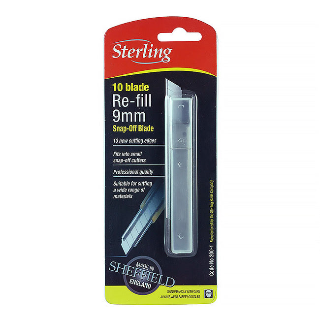 STERLING 9mm Small Replacement Snap Off Blades Refill x 10 Pack
