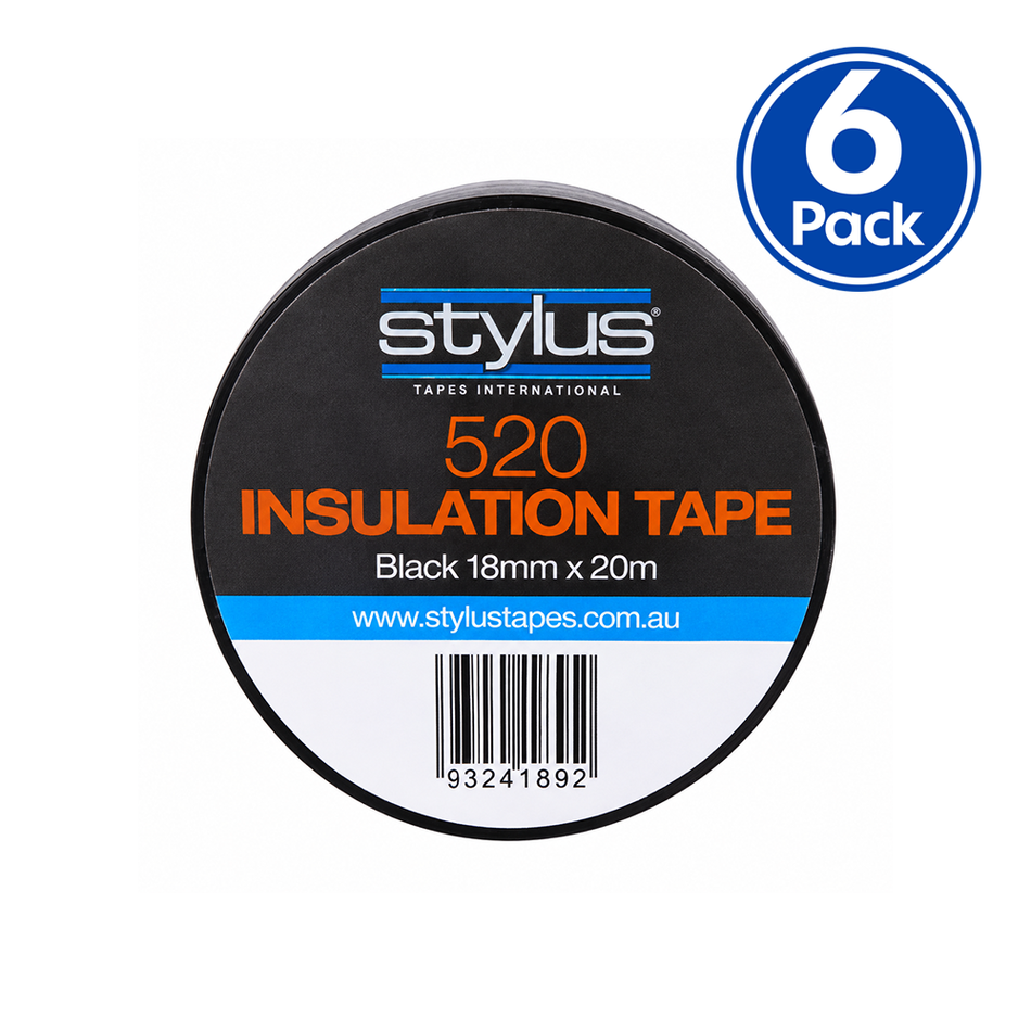 STYLUS 520 Black Electrical Insulation Tape 18mm x 20m 6 Pack