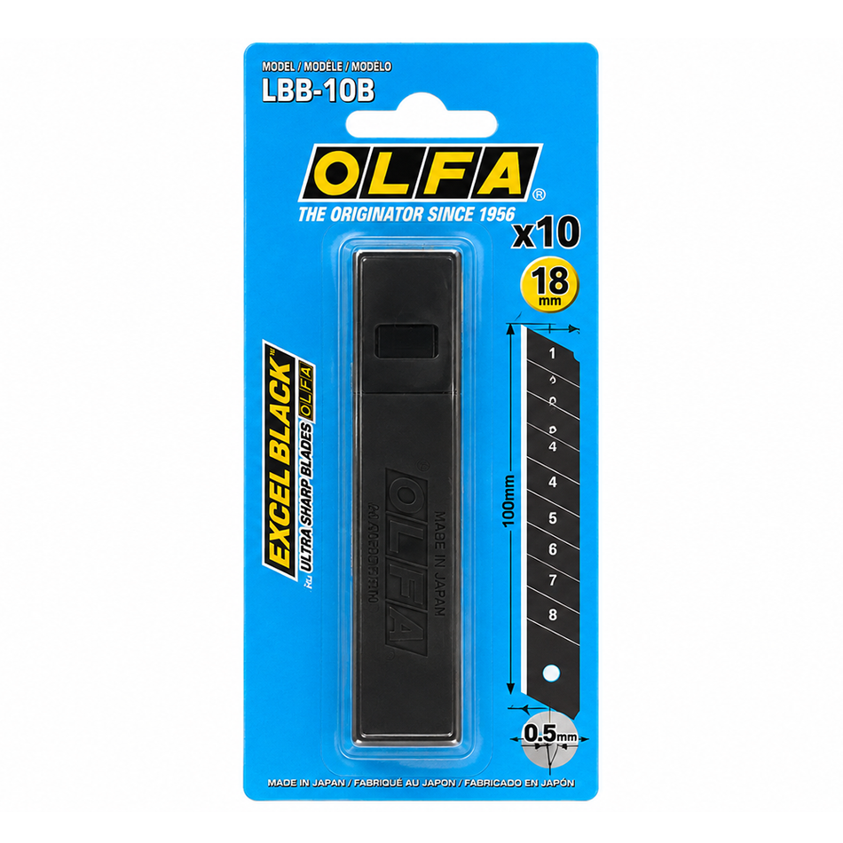 OLFA LBB-10B Ultra-Sharp Black Snap-Off Blades 18mm 10 Pack