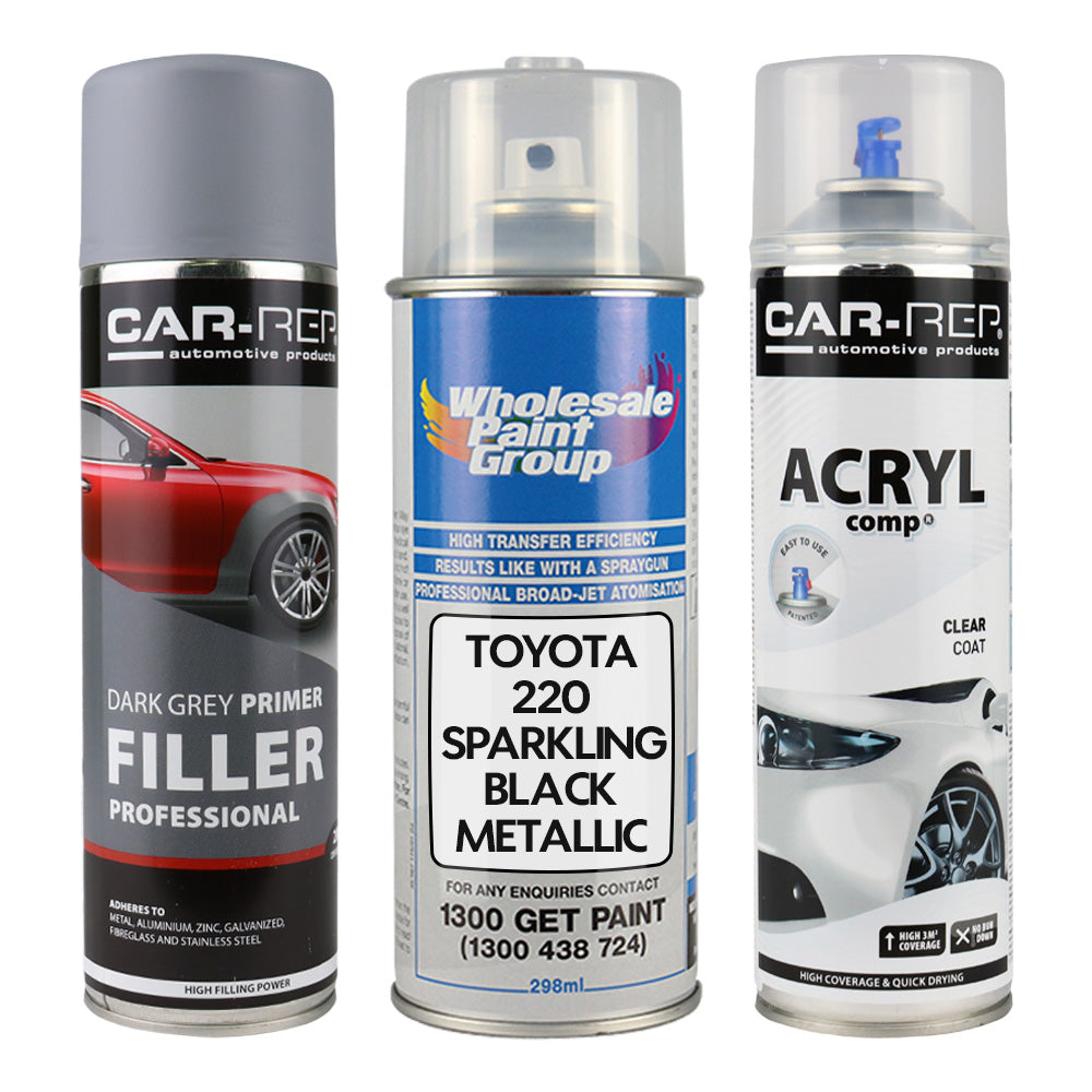 Auto Car Touch Up Spray Paint for Toyota 220 Sparkling Black Metallic Plus 1K Clear Coat & Primer