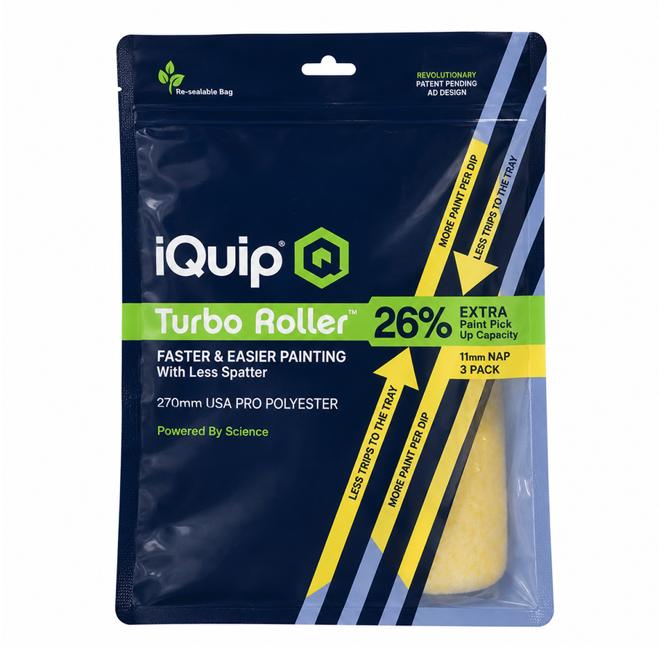 IQUIP Turbo Pro Polyester Paint Roller Sleeves 270mm 11mm Nap 3 Pack