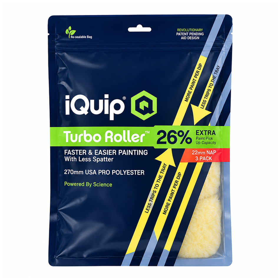 IQUIP Turbo Pro Polyester Paint Roller Sleeves 270mm 22mm Nap 3 Pack