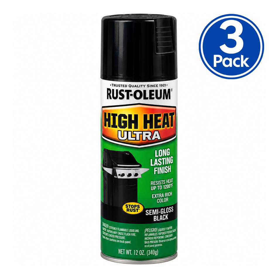 RUST-OLEUM High Heat Ultra Semi Gloss Black Spray Paint 340g 3 Pack