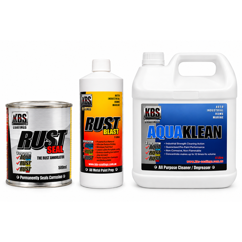 KBS Rust Prevention System AquaKlean 4L RustBlast 1L RustSeal Satin Black 1L