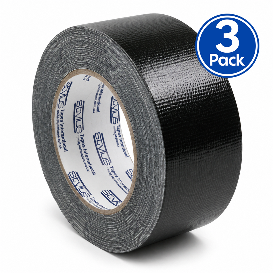 STYLUS 370 Cloth Tape Black 48mm x 25m Blast Tape 3 Pack