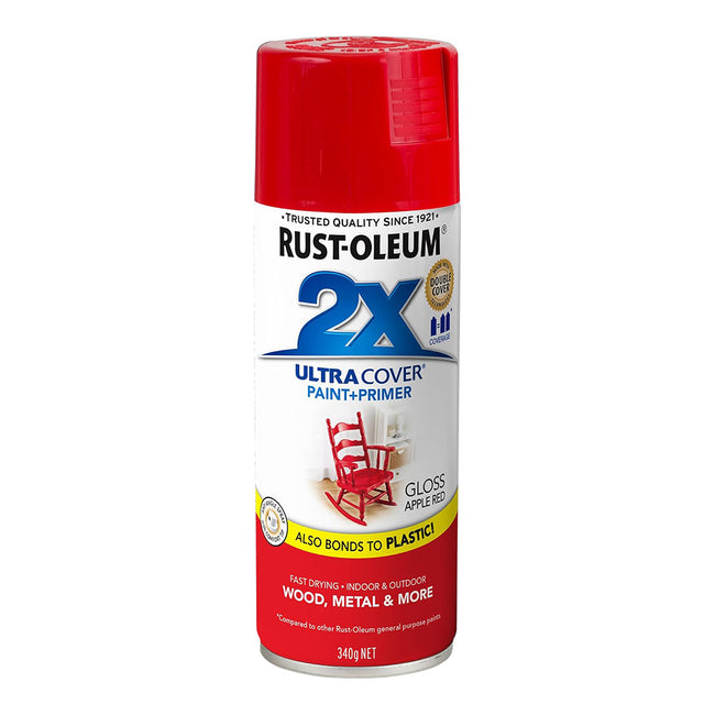 RUST-OLEUM 2X Gloss Paint & Primer Spray Paint 340g Apple Red x 3 Pack