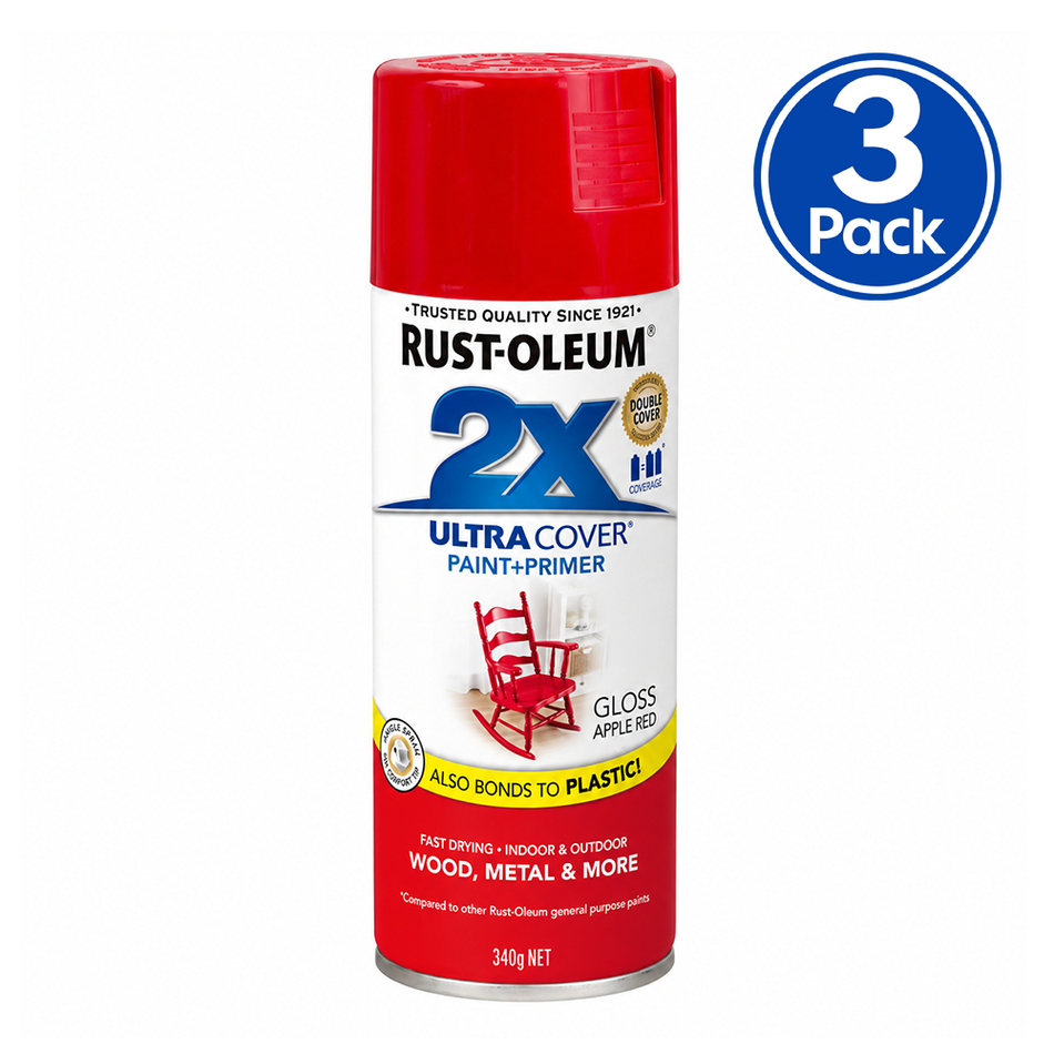 RUST-OLEUM Painter's Touch 2X Gloss Apple Red Spray Paint 340g 3 Pack